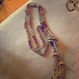 Beaded long tassel necklace